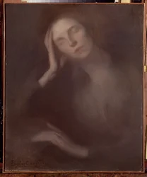 Frau, die sich auf einen Tisch lehnt, 1893